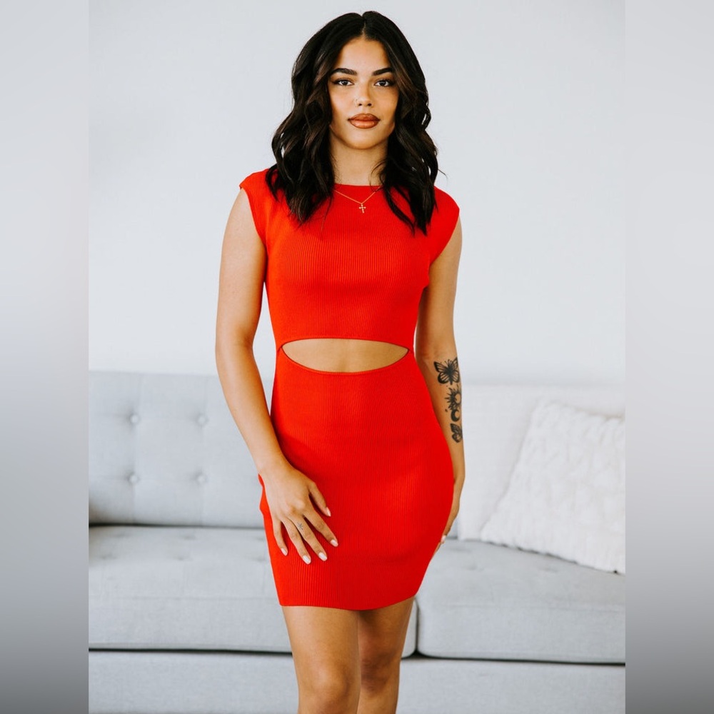 Boutique Red Cutout Bodycon Dress